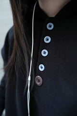 Black button hoodie