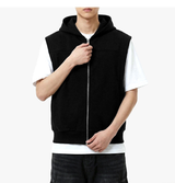Crop Hooded Zip-up Vest Black