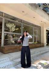 Pocket Layered Round Long Sleeve T-Shirt