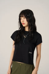 Supima Logo Point Short Sleeve T-shirt  - Black