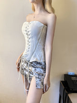 1291. Satin silver rose slit mini sk
