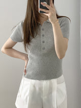 Loewe Ribbed Button Collar Short Sleeve Knit