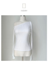 Unbuttoned off-shoulder halter strap long sleeve T-shirt (3 colors)