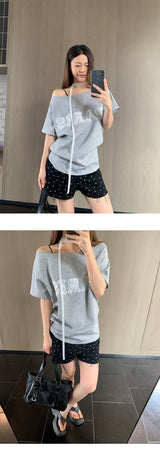 Black dot denim short pants