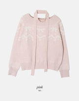 [SHOPPERMADE] オフショルダーリボンノルディックニット+ タイセット(4color)