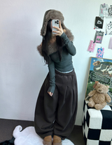 M,XL🤎2SIZE🤎 DOUBLE PINTUCK WIDE LONG BALLOON PANTS ❤🤎🖤🩶4COLOR