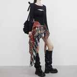 Chena unbalanced checkered cancan skirt