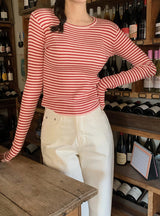 Slim Fit Crop Border Rib Knit (4color)