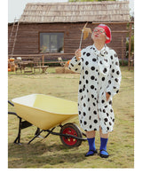 オリジナルレトロポルカドットプリントルーズシルエットロングウィンドブレーカー
