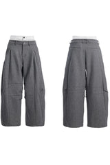 Double-Waist Layered Wide-Leg Trousers