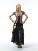 Sequin Leopard Print Lace-Up Qipao