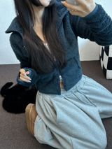 SHEEP FUR FLEECE CROPPED HALF POLO NECK ZIP UP 🧸🩶🤍🖤🩵4COLOR