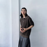 Muted Grid Knit Short Sleeve Top