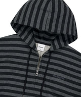STRIPE BASIC LOGO ZIP-UP HOODIE_BLACK