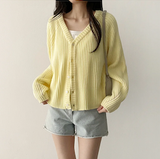 Pastel Slim Fit Ribbed V-Neck Knit Cardigan 