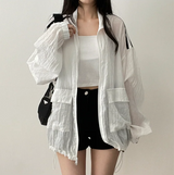 Shelly Gauze Two-Line High-Neck Zip-Up Jumper