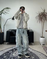 Feline washed cargo denim pants
