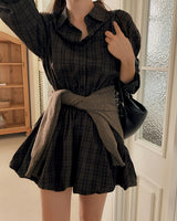El Checkered Balloon Mini Dress