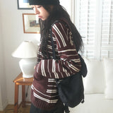 Salt Stripe Pocket Hooded Knit Cardigan
