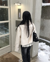 High neck fur crop jacket