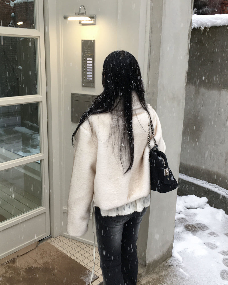 High neck fur crop jacket