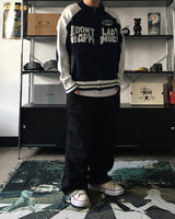 RM Nine lettering color combination knit zip-up (3C)