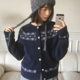 Kotok Snowflake Winter Nordic Wool Knit Cardigan
