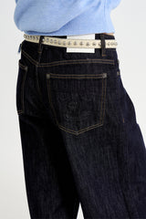 Non-fade slub low denim pants