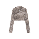Cowl Neck Cropped Hooded Top [Beige]