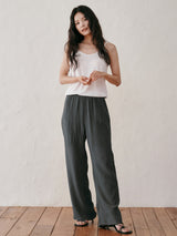 Pleat banding pants (Dark grey)