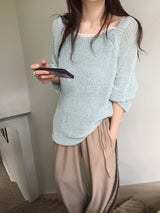 ノベルルーズフィットボートネックネットニット (5c)