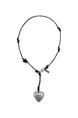 Rose heart locket black leather y drop necklace