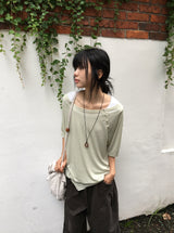 Shushup Off-Shoulder Tencel Layered Snap Short Sleeve Tee