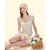 [GirlyFancyClub] French Court Small Floral Satin Top for Women