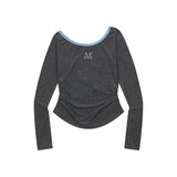 SELUA ONE SHOULDER UNBALANCE SHIRRING LONG SLEEVE T