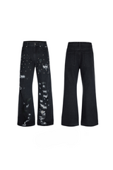 Distressed Studded Straight Jeans