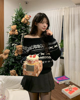 スノーノーディックオフショルダーニット