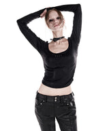 PYTHON U-NECK LONGSLEEVE TOP BLACK