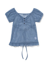 DOT SHIRRING BLOUSE(BLUE)