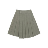 Layered Pocket Pleated Wrap Skirt - ASH BROWN