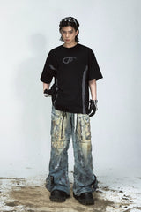 メッシュパッチワークビンテージルーズTシャツ