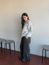 ラベッツ ヘアリーストライプ ウール ラウンドニット