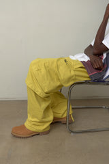 Back point shirring cargo sweat pants (Melange Yellow)