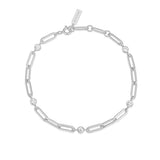 silver bezel paperclip chain rhodium plating + 925 silver bracelet B069-01H