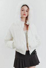 FOX FUR DOWN JACKET white