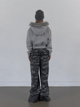 FUR TRIMMING HOODED ZIP-UP / MELANGE GRAY