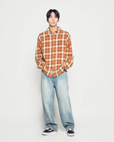 25FW DISTRESSED CHECK COTTON SHIRT ORANGE