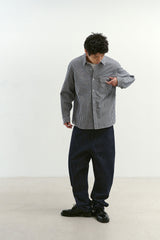 ナチュラルハイウェストバギーフィットデニムパンツ (Navy)