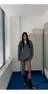 チャコールツイストウールニットパンツ2ピース