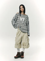 STRING OFF SHOULDER L/S GREY